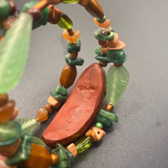 Wrap  Bracelet of Natural Stones Hand Carved Aztec Figure - Picture 8 of 10